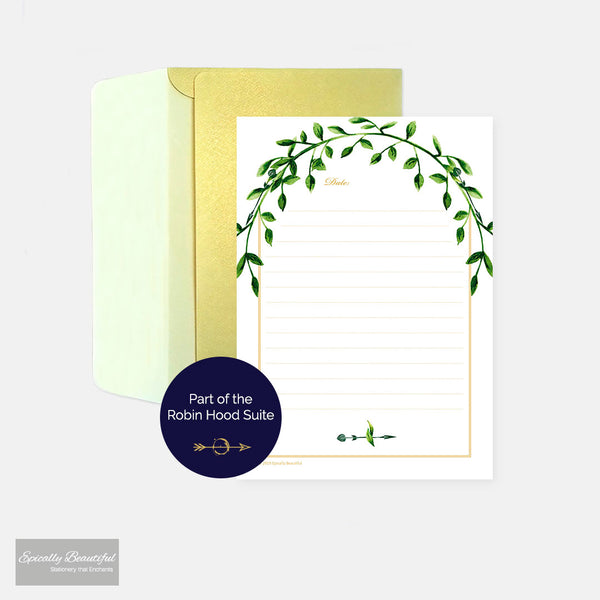 Marian & robin Writing Paper Set with Envelopes. Robin Hood Suite. Full View.