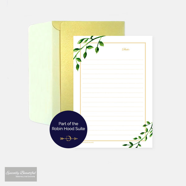 Robin Hood Writing Paper Ser. Full view with envelope in background.