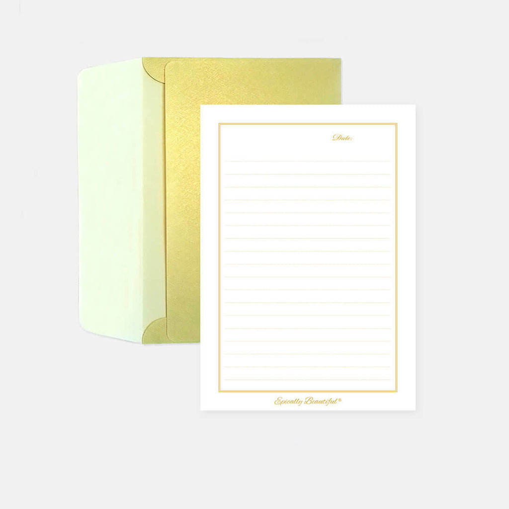 Full view image of gold lines writing paper set with envelope from minimalist range.