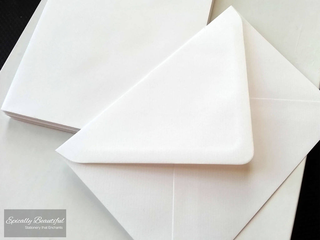 Photo of White Laid Diamond Flap C6 Gummed Envelopes. Top Down View.