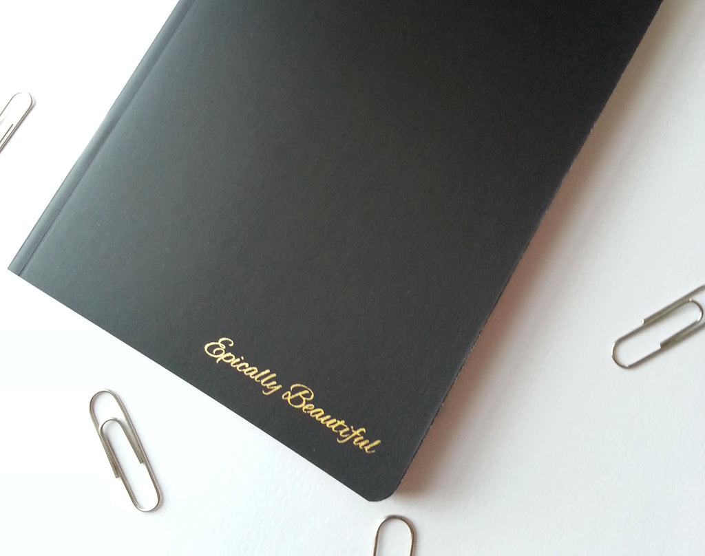 Focused view of A6 Foiled Epically Beautiful Notebook in Midnight Black